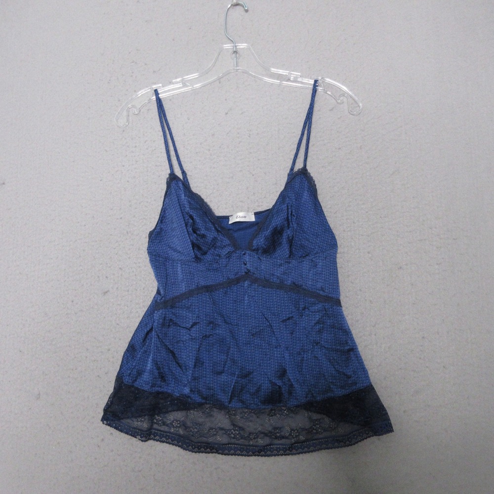 Vintage Etam Cami Top Blue Silk Lace Trim V-Neck Adjustable Y2K Fairy Coquette